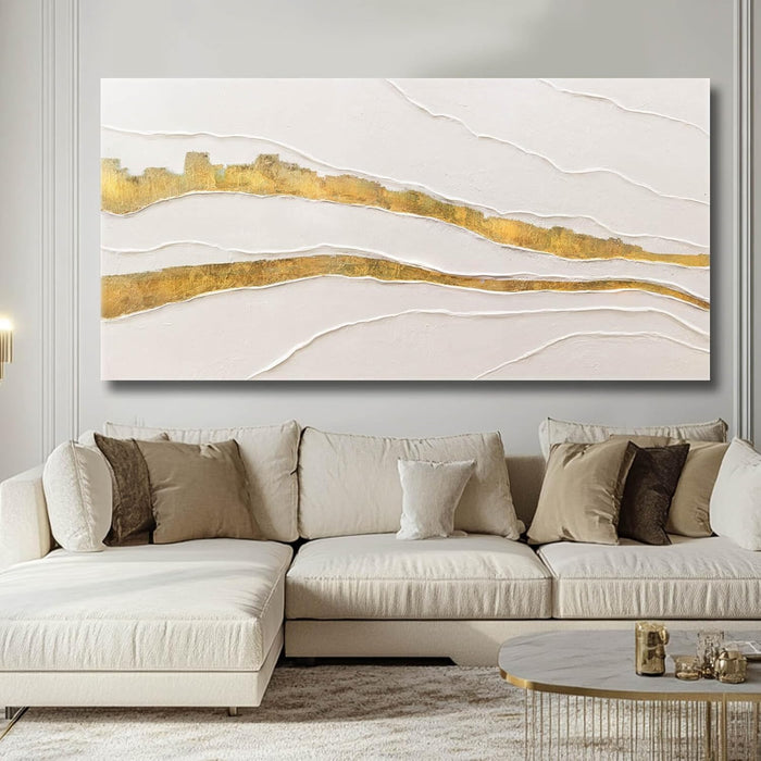 Canvas Abstract Art White Large Wall Decorations for Living Room Gold Foil Abstract Wall Hanging Oil Painting for Office 29"X 58" Home Decor