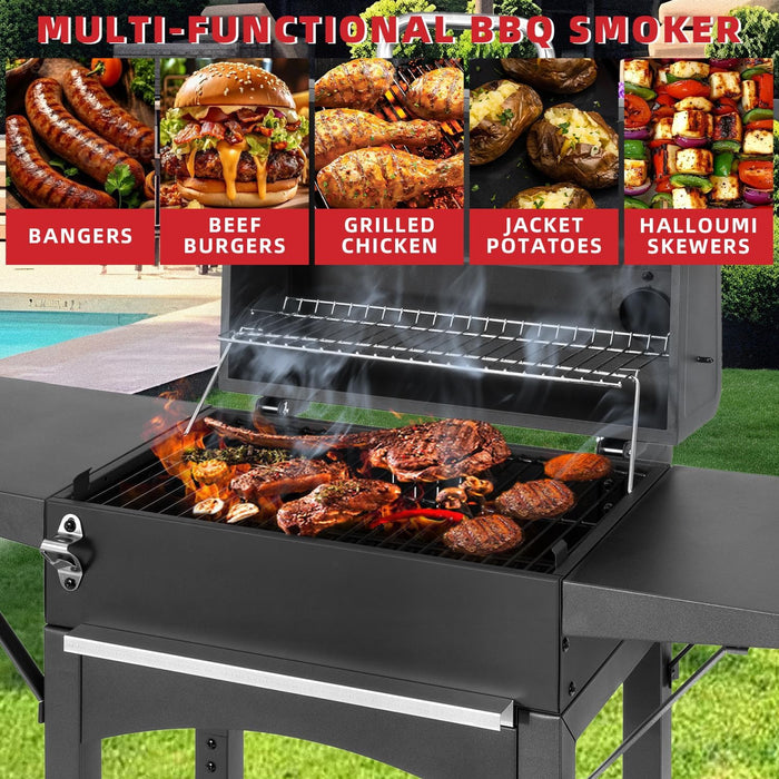 Charcoal Grill with Side Shelf, 353 Sq.Inch Cooking Area,Large Smoker Barbecue Grill with Warming Rack,Outdoor BBQ Grill with Charcoal Tray for Yard, Camping, Picnic