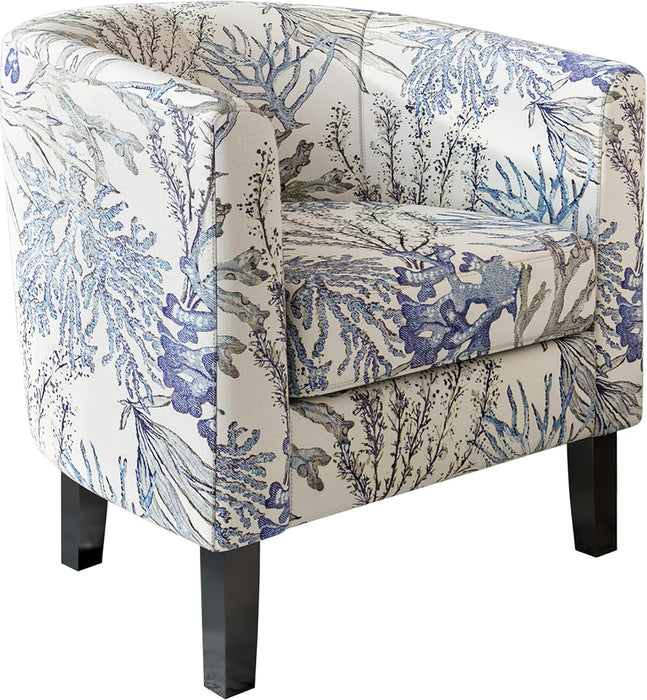 Living Room Chair, Linen round Accent Barrel Chair, Club Tub Sofa Chair for Bedroom, Corner Chair with Flared Legs and Cozy Soft Padding - Highland (Blue Coral)