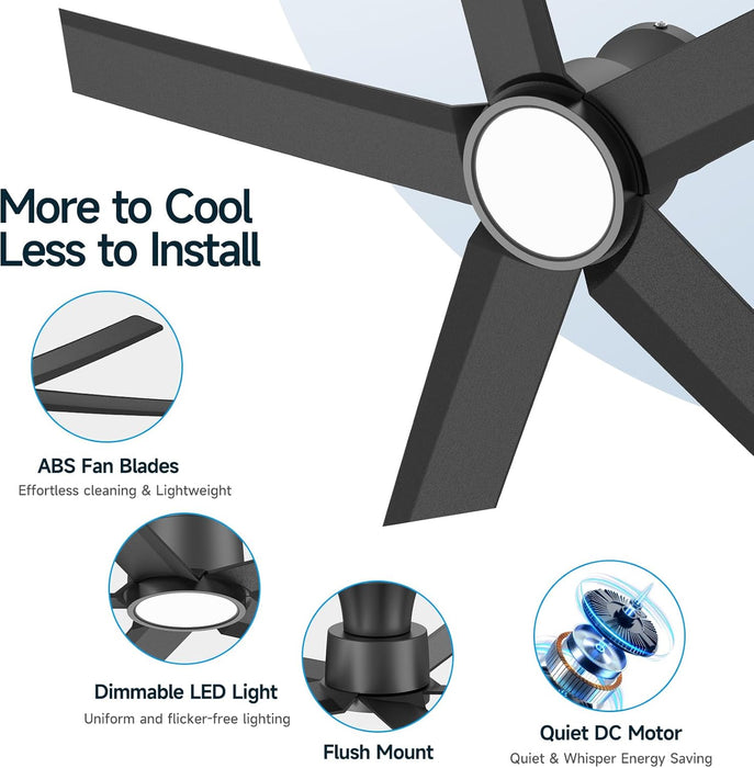 52-Inch Quiet Smart Black Ceiling Fan Brushless