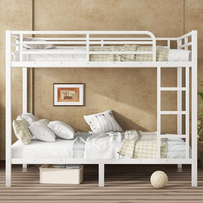 Full over Full Bunk Bed for Adults, Full Size Bunk Beds Frame with Build in Ladder and Full Length Guardrail, Easy Assemble Bunkbeds, Noise Reduced, Mattress Not Included, White