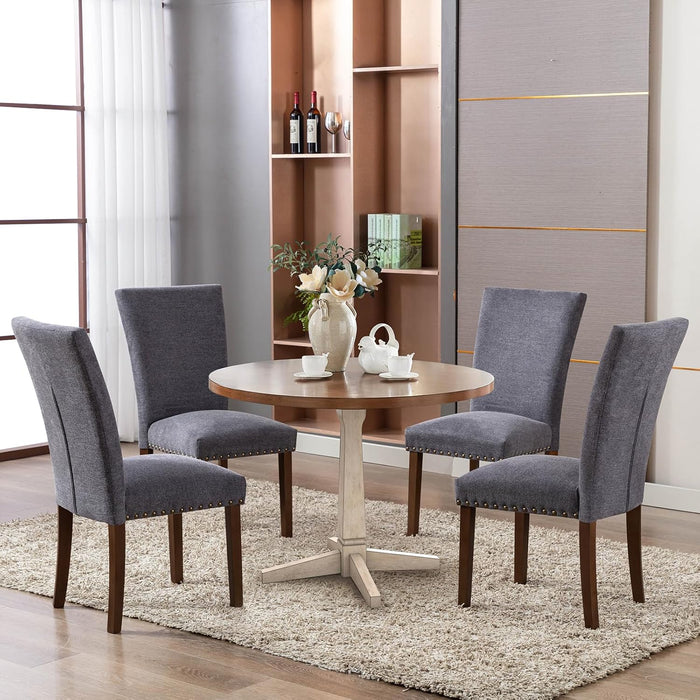 Upholstered Parsons Dining Chairs Set of 4, Fabric Dining Room Kitchen Side Chair with Nailhead Trim and Wood Legs - Dark Grey