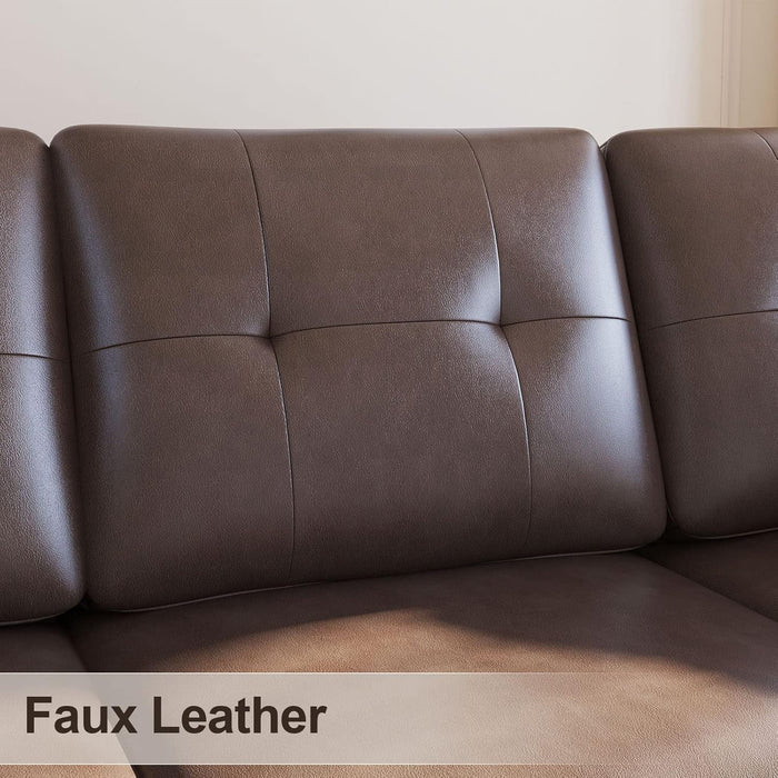 Faux Leather Sectional Sofa, Convertible Sectional Couch L Shaped Couch Sofa for Small Space, Brown