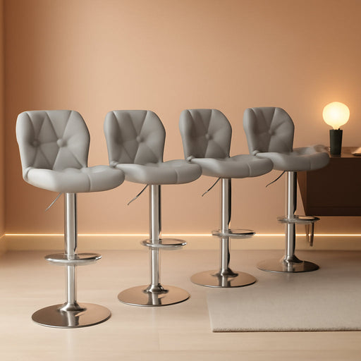Bar Stools Set of 4, PU Leather Swivel Barstools, Height Adjustable Counter Stools with Backrest Fot Kitchen Home Bar, Light Grey