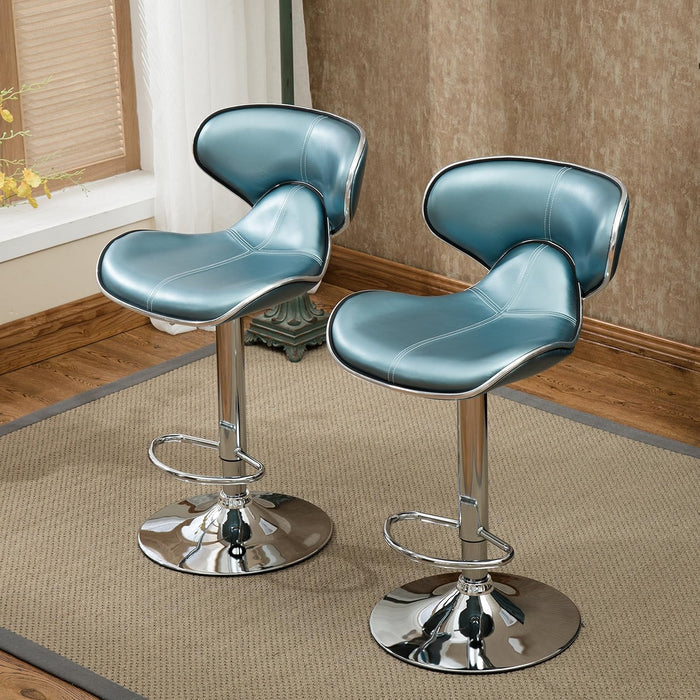 Masaccio Cushioned Leatherette Upholstery Airlift Adjustable Swivel Barstool with Chrome Base, Set of 2, Blue