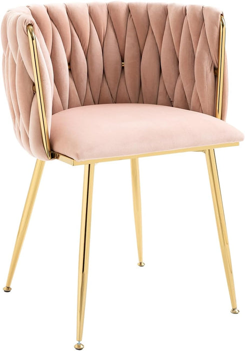 Velvet Dining Chairs Set of 4, Upholstered Dining Room Chairs with Gold Metal Legs, Luxury Tufted Dining Chairs for Living Room, Bedroom, Kitchen (Pink)