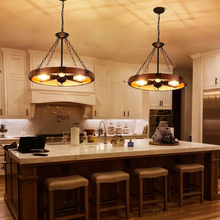 23.6 Inch Wood Wagon Wheel Chandelier 4-Light Farmhouse Chandelier