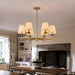 Gold Chandelier with Shades 6 Light Ceiling Light Fixture with Linen Fabric Farmhouse Pendant Lights for Bedroom Kitchen Dining Room Living Room Foyer