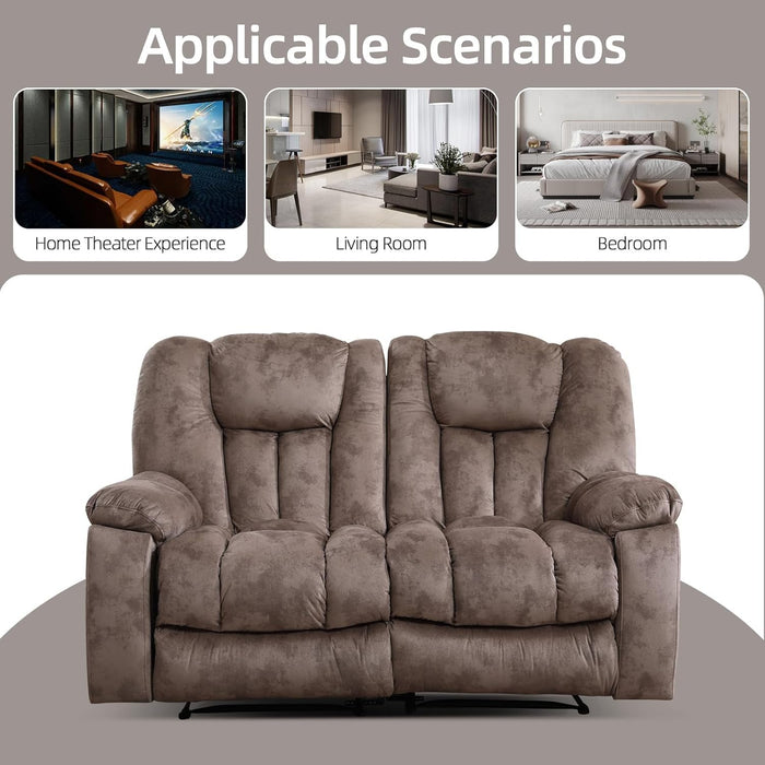 Loveseat Recliner Sofa for Living Room, Extra Wide Modern Overstuffed 2 Seat Reclining Manual Sofa Chair, Daul Recliner with Hidden Armrest Cup Holders, Breathable Fabric, Light Brown(Loveseat)