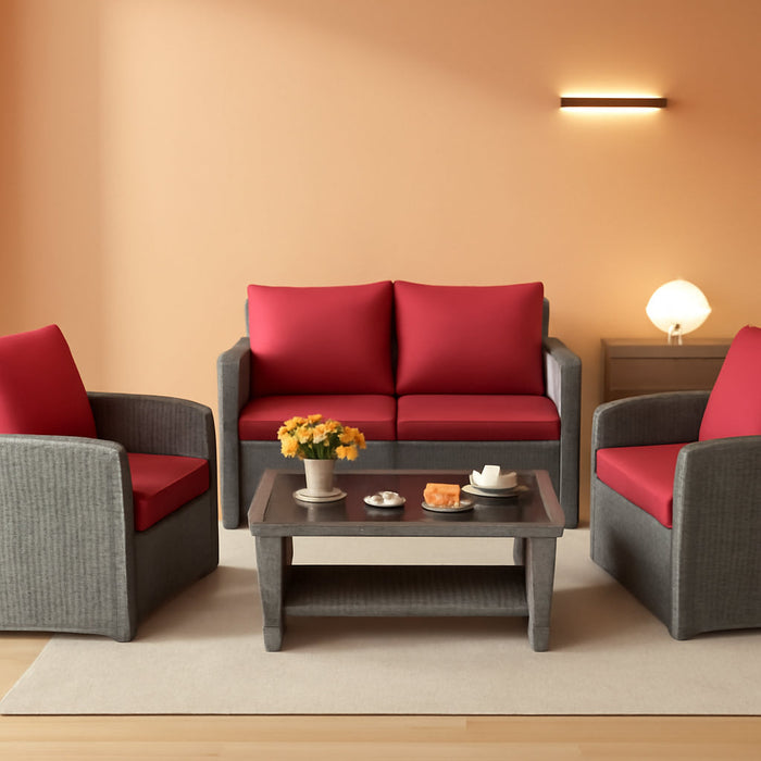 4 Pieces Patio Furniture Set, All Weather Outdoor Sectional Rattan Sofa Set with Cushions & Tempered Glass Table, Wicker Conversation Couch Set for Backyard Garden Poolside