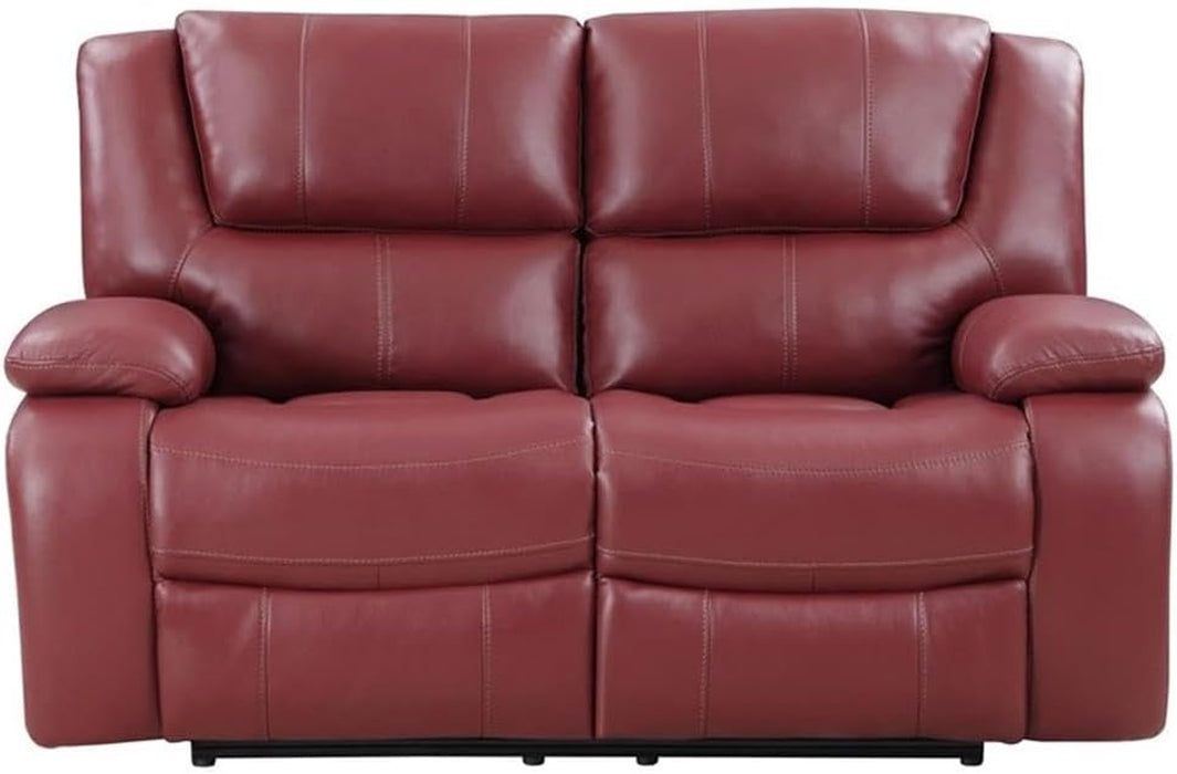 Red Faux Leather Reclining Loveseat