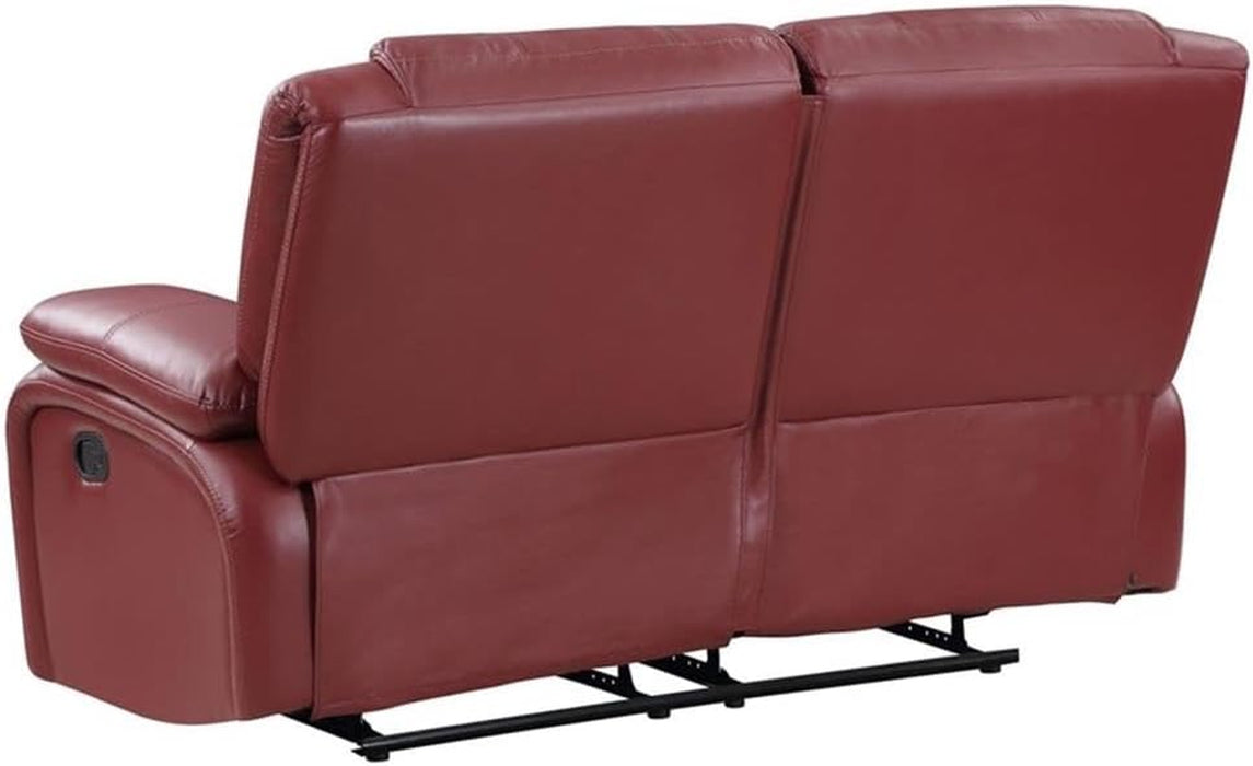 Red Faux Leather Reclining Loveseat