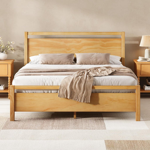 Full Size Solid Wood Bed Frame with Headboard, Minimalist Platform Bed with Wood Slats Support/No Box Spring Needed/Easy Assembly/Noise-Free, Natural