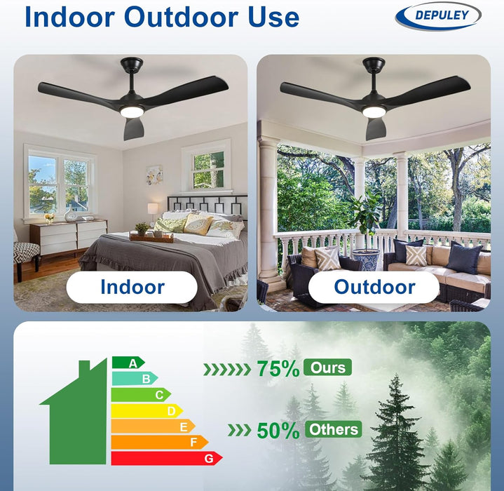 52 Inch Black Ceiling Fan With DimmableIntegratedLight