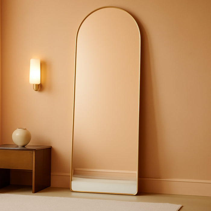 Arched Mirror - Full Length, Standing or Wall Mounted, 58"18", Aluminum Frame - Gold