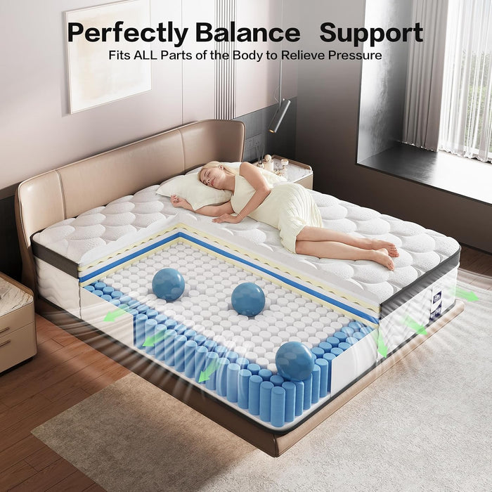 Queen Mattress, 12 Inch, Hybrid Mattress in a Box, Medium Firm