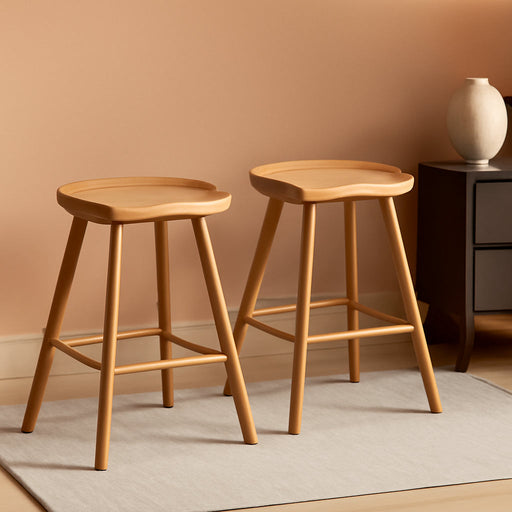 Backless Counter Height Bar Stools Set of 2, 24’’ Rustic Farmhouse Wooden Saddle Stools Ergonomic-Seat Bar Chairs, Bar Height Barstools for Kitchen Counter Island, Brown