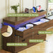 6 Drawer Dresser with LED Lights and Charging Station, 47" Wide Walnut Wood Fluted Dresser for Bedroom, Modern Chest of Drawers for Closet Organizer Cabinet for Living Room, Entryway, Hallway