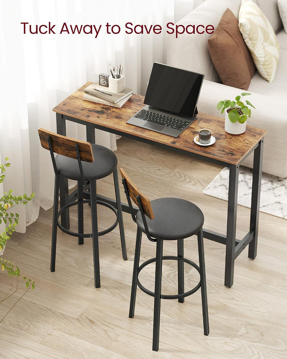 VASAGLE Bar Stools Set of 2, Barstools 29.7 Inches with Back, Modern Basic | Bar Height Stools, Bar Chairs, Steel Frame, Easy Assembly, Rustic Brown and Black, BARNET Collection ULBC069B81