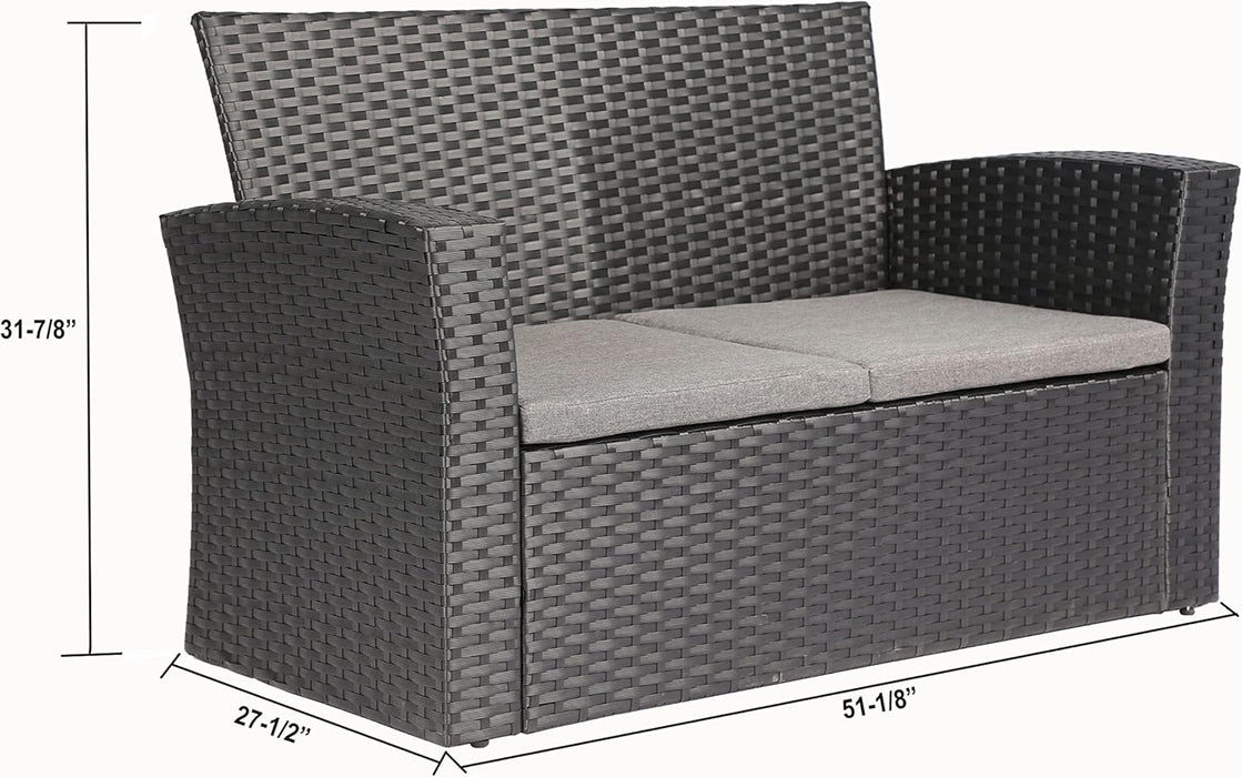 4 Pieces Outdoor Furniture Complete Patio Cushion Wicker P.E Rattan Garden Set, Full, Black