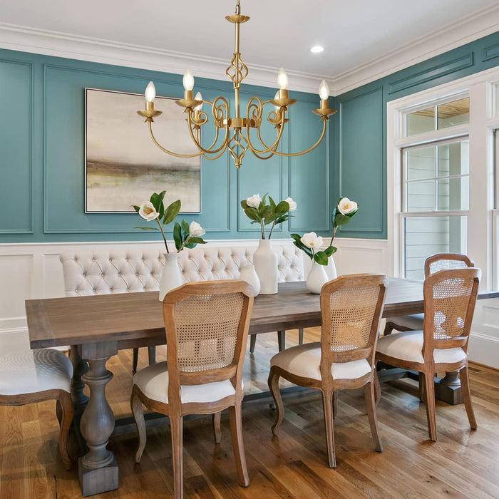 Modern Gold Chandelier for Dining Room 6 Lights Candle Chandelier Light Fixtures 26" Hanging Pendant Light Rustic Industria Chandeliers for Farmhouse Living Room Bedroom Foyer Entryway