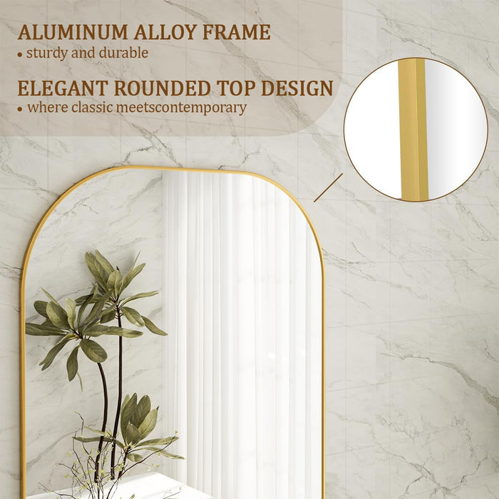 Full Length Mirror, 56"X21" Mirror Full Length with Stand, Gold Domed Top Square-Edged Floor Mirror with Aluminum Alloy Frame for Bedroom Living Room
