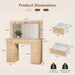 Fluted Vanity Desk with Mirror and Lights, Power Outlets, Modern Wood Vanity Desk Makeup Table with 11 Drawers, 3 Color Modes Dressing Table with Storage for Bedroom, Living Room, Natural