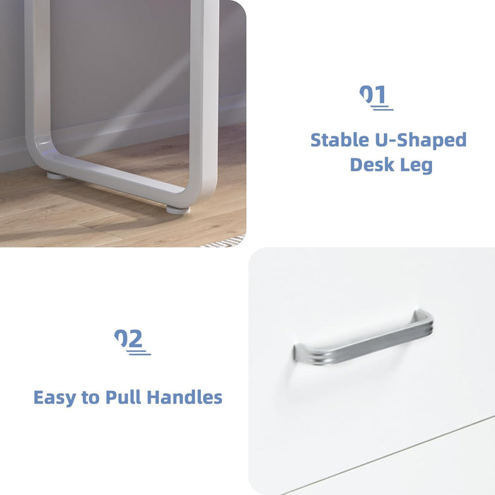 67Inch White Walnut Computer Desk With LEDLighting