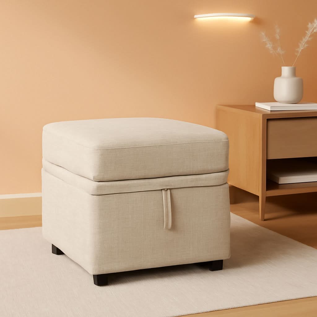 Curated visual reference: Picture Idea: Beige Textured Storage Ottoman For Sectional Sleeper