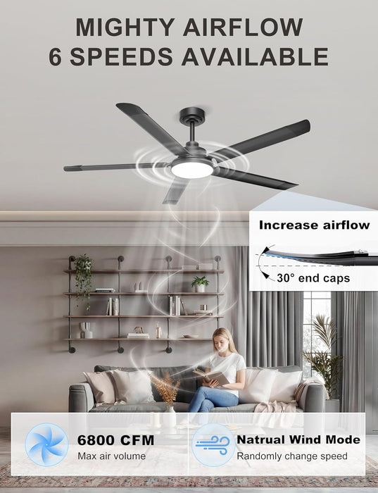 60 Inch Matte Black Industrial Ceiling Fan AppControl