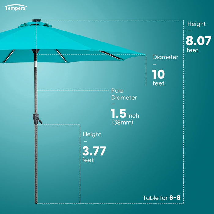 Solar Patio Umbrella 40 LED Lighted Outdoor Umbrella Table Market Umbrella with Push Button Tilt and Crank, Solar Umbrella with Sturdy Pole&Fade Resistant Canopy, Easy to Set