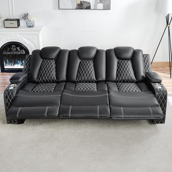 Chicago Power Recliner Sofa & Home Theater Seating with Wireless Charging Electric Recliner RV Sofa with Usb/Cup Holders/Storage/Led Light/Speaker, Black/Air Leather