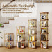 5 Tier Rotating Bookshelf Tower, Revolving Bookcase, 360° round Spinning Book Shelf, Narrow Swivel Bookshelves Vertical Turning Corner Bookshelf Organizer for Bedroom, Living Room, Gold & Brown