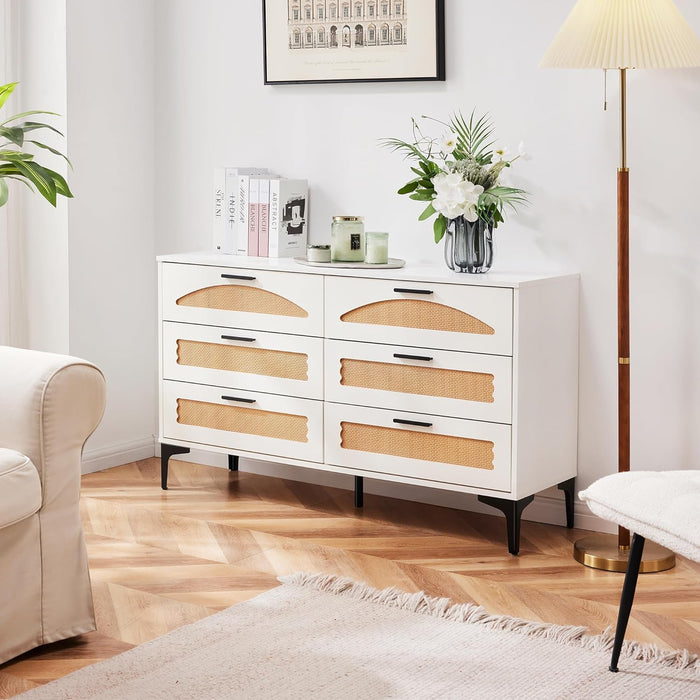 Six Drawer White Dresser With Industrial Stainless