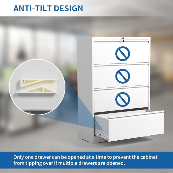 Lateral File Cabinet 4 Drawer, Metal File Cabinets for Home Office Legal/Letter A4 Size, File Cabinet with 4 Lock, Require Assembly(White)