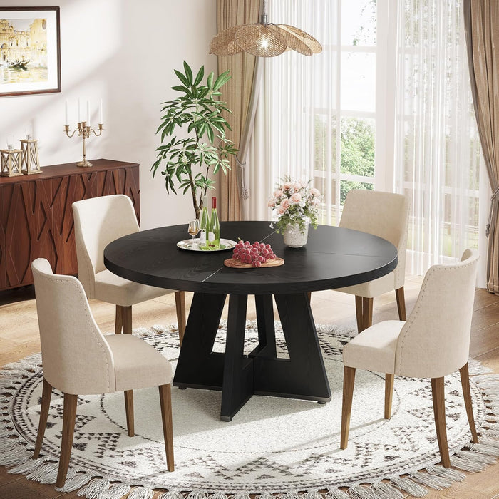 Farmhouse Dining Table, 47 Inch round Dinner Table for 4, Rustic round Dining Room Table for Home Dining Room Living Room (Black)