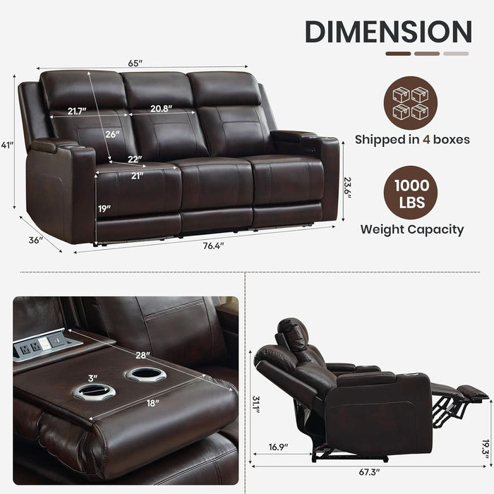 Power Reclining Sofa with Adjustable Headrest, Home Theater Seating with LED Light/Armrest Storage/Outlet/Side Pocket/Type-C USB, Power Loveseat Recliner Sofa for Home Theater