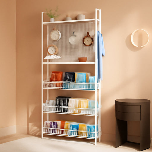 Behind the Door Bookshelf, Space Saving Metal Slim Shelf after Door | Tall Narrow Wall Mounted Storage Cabinet, behind Door Standing Bookcase with Hooks for Books Bedroom Living Room Office