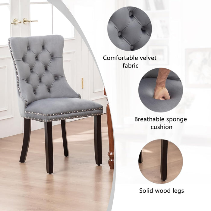 Velvet Dining Chairs Set of 4,Upholstered Dining Chairs with Ring Pull Trim and Button Back,Modern Seating for Kitchen, Bedroom & Living Room(Grey)