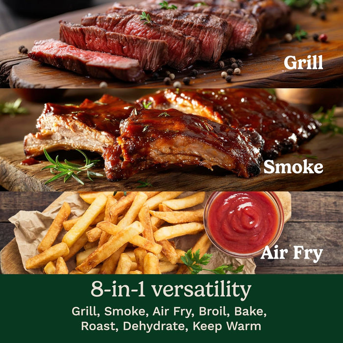 Flavorboost™ 8-In-1 Outdoor Electric BBQ Grill & Portable Smoker, Air Fryer Grill Combo with Smart Probe, Smoke Drawer, 154 Sq. In., Patio & Balcony Grill for Apartments, CEG-1302