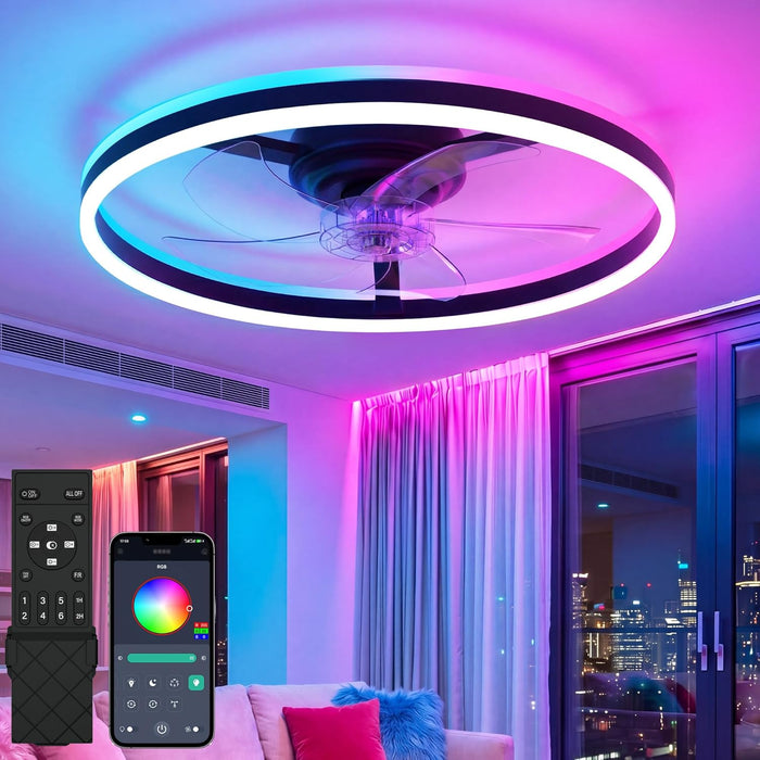 RGB Ceiling Fan with Light and Remote,20" Fandelier Smart Ceiling Fan,Black