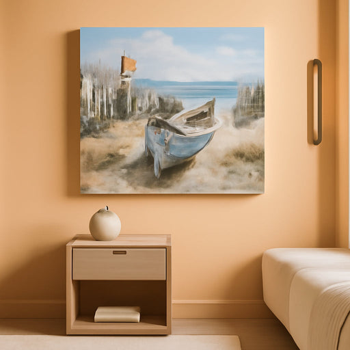 Boat Canvas Wall Art Nautical Art Wall Decor for Living Room, Blue Teal Bedroom Picture Textured Beach Painting Framed Artwork Dining Room Home Office Kitchen, Large 40"X20"