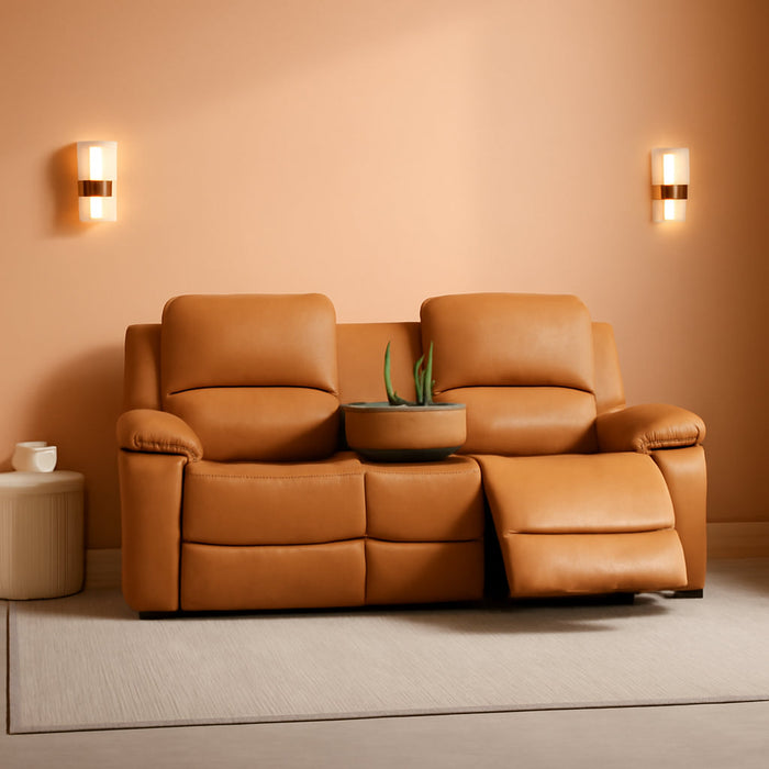 Living Room Furniture Set Leather Recliner Sofa Set Loveseat Chair Furniture Sofa Set for Living Room/Small Space/Rv/House/Office/Theater Seating (A-Ginger Leather, Sofa(3Seater))