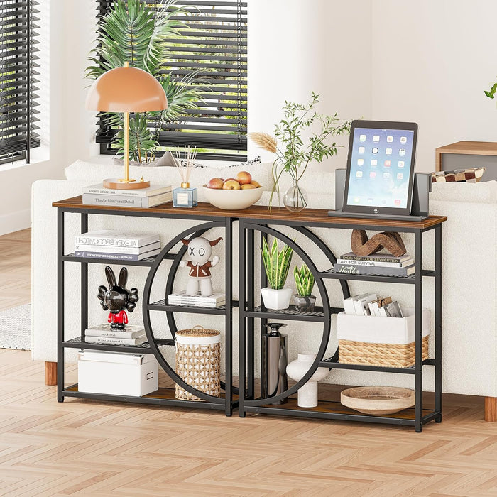 Entryway Table, Narrow Console Table, Industrial Sofa Table with 5 Tier Storage Shelves, Entrance Table for Hallway, behind the Couch, Living Room, Foyer