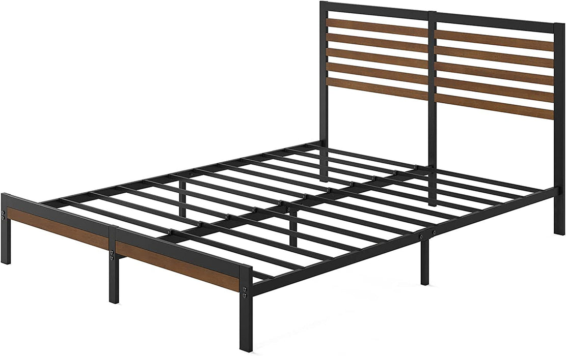 Kai Bamboo and Metal Platform Bed Frame, Sturdy Steel Frame, Queen