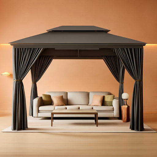 Outdoor Gazebo for Patio 10X12, Metal Frame Canopy with Double Roofs, Heavy Duty Party Tent and Shelter with Mosquito Netting and Privacy Screen for Backyard, Lawn, Garden, Deck