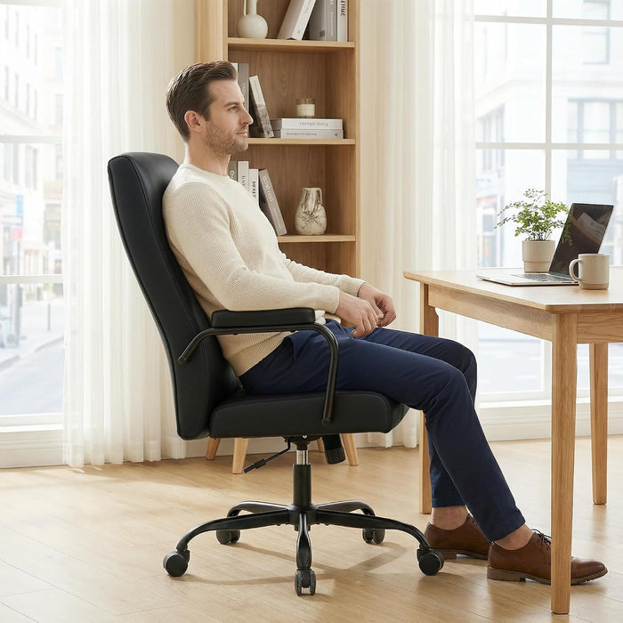 OWTHY Office Desk Chair,Leather Conference Room Chairs with Wheels,Modern High Back Executive Office Chair with Memory Foam,Ergonomic Swivel Computer Chair for Home Office,Black