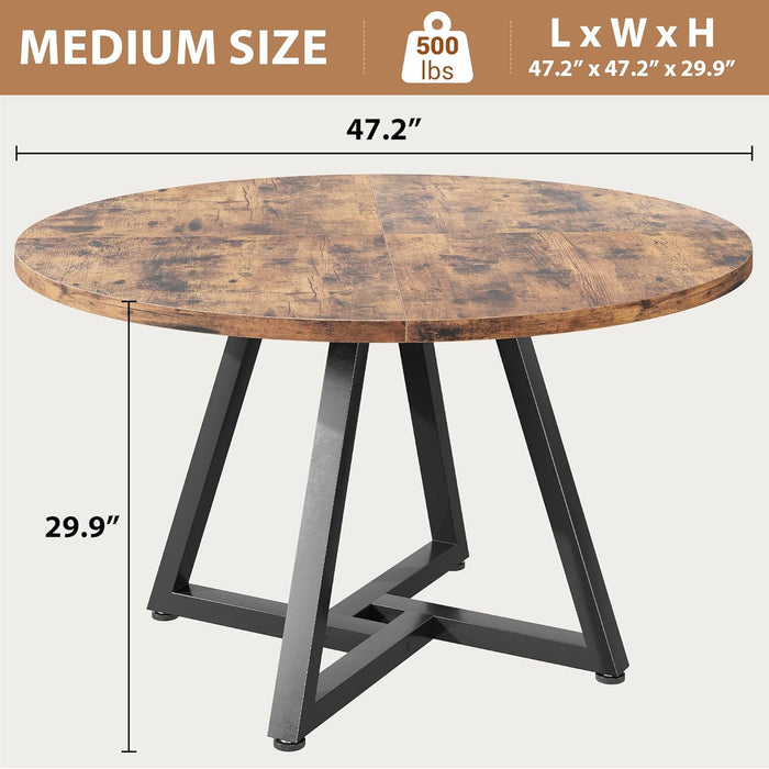 round Dining Table Kitchen Dining Room Circle Dinner Pedestal Table for 4, Space Saving Wood Kitchen & Dining Room Furniture (Rustic Brwon)