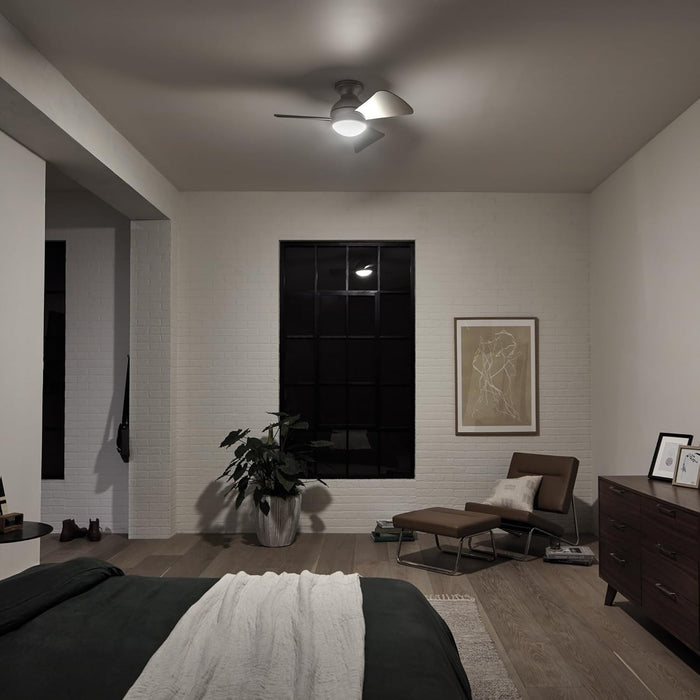 Sola 34" LED Indoor Outdoor Ceiling Fan in Brushed Nickel, 3-Blade, 3000K, (34" W X 11" H), 330150NI