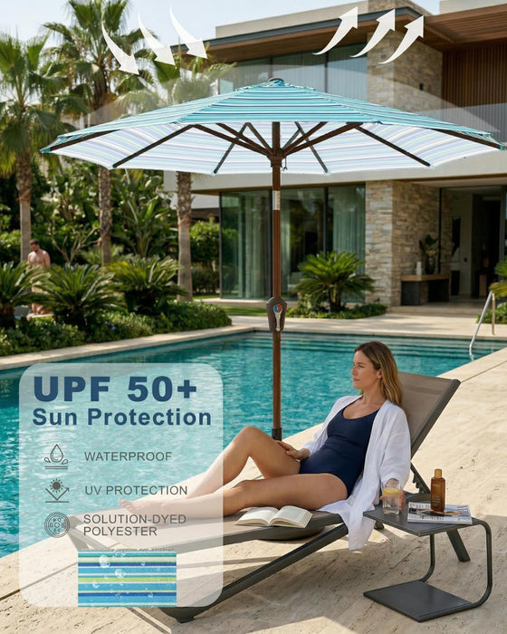 Patiokingdom 10FT Patio Umbrella with Push Button Tilt and Crank, Outdoor Market Umbrella with 8 Fiberglass Ribs, UV Protection Table Umbrella for Pool,Backyard,Garden,Deck